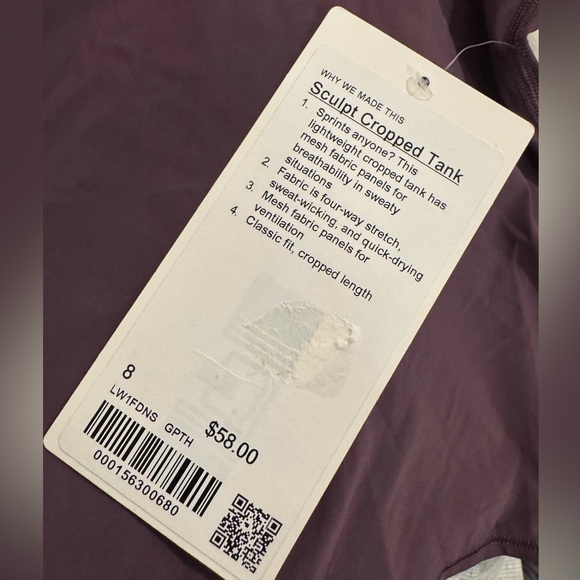 LULULEMON - Sculpt Crop Tank - Grape Thistle - $58 - Size 8 - Picture 5 of 5